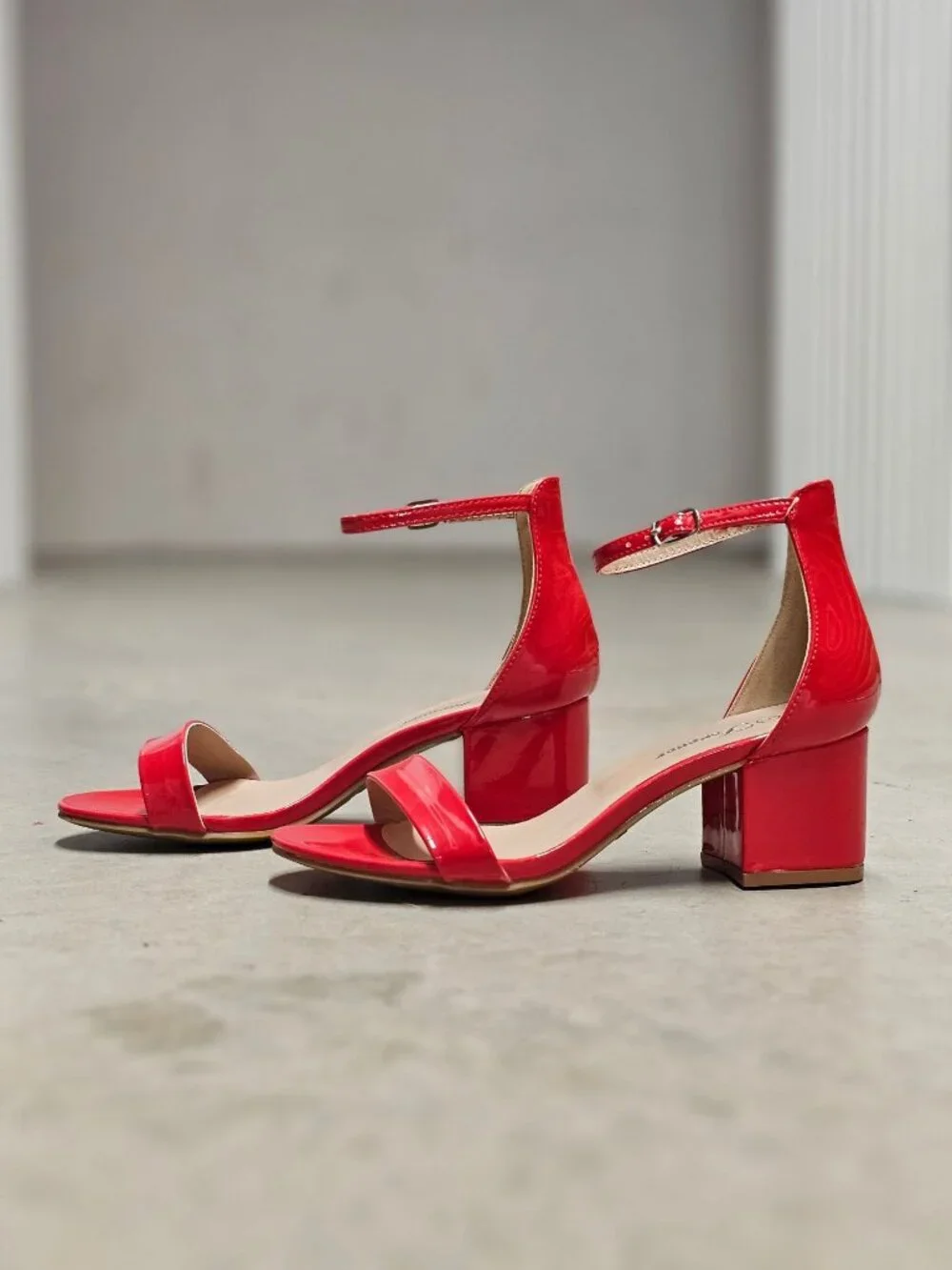 Red Patent Block Heel Sandals With Ankle Strap - Womens Dress Shoes - Picture 5 of 12